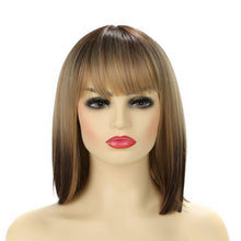 Load image into Gallery viewer, Blonde to Brown Short Bob Wigs for Women Natural Straight Synthetic Hair Wig with Bangs Like Real Human Hair