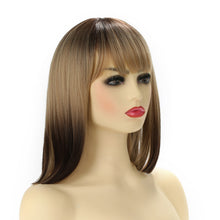 Load image into Gallery viewer, Blonde to Brown Short Bob Wigs for Women Natural Straight Synthetic Hair Wig with Bangs Like Real Human Hair