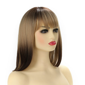 Blonde to Brown Short Bob Wigs for Women Natural Straight Synthetic Hair Wig with Bangs Like Real Human Hair