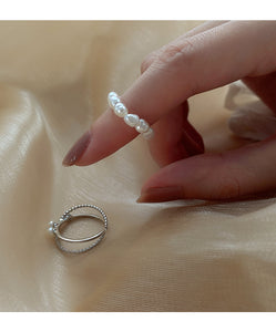 Double Bands Sterling Silver Rings and Freshwater Pearl Ring for Her