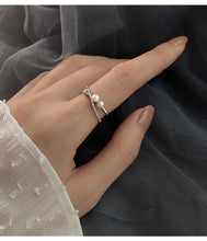 Load image into Gallery viewer, Double Bands Sterling Silver Rings and Freshwater Pearl Ring for Her