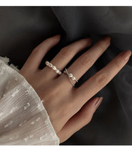 Load image into Gallery viewer, Double Bands Sterling Silver Rings and Freshwater Pearl Ring for Her