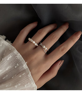 Double Bands Sterling Silver Rings and Freshwater Pearl Ring for Her