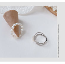 Load image into Gallery viewer, Double Bands Sterling Silver Rings and Freshwater Pearl Ring for Her