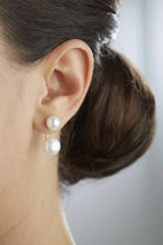 Load image into Gallery viewer, 925 silver Double pearl earrings set wedding, floating earrings, real pearl studs,