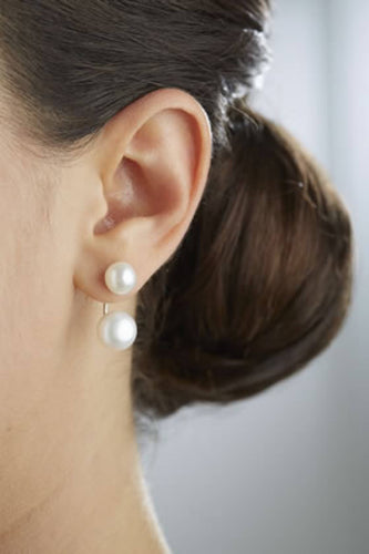 925 silver Double pearl earrings set wedding, floating earrings, real pearl studs,