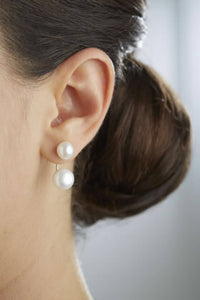 925 silver Double pearl earrings set wedding, floating earrings, real pearl studs,
