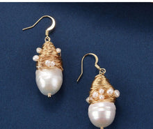 Load image into Gallery viewer, Baroque Large White Freshwater Cultured Pearl Drop Earrings Gold Plated Brass wire earring- CDPD418
