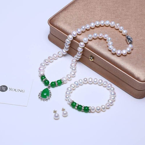 8-9mm Real Pearl Necklace Set  for Women with Gift Box, Classic Freshwater Pearl Jewelry Set, Single Strand Matching White Pearl Necklace