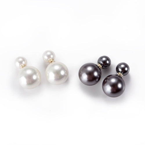 925 Sterling Silver Round White / Gray Shell Pearl Double Sided Earrings CDSPE170