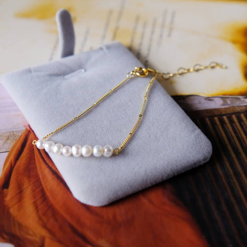 Gold Plated Chain Freshwater Cultured Pearl Beaded Bar Tiny Charm Dainty Bracelet CDPPY191