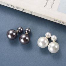 Load image into Gallery viewer, 925 Sterling Silver Round White / Gray Shell Pearl Double Sided Earrings CDSPE170