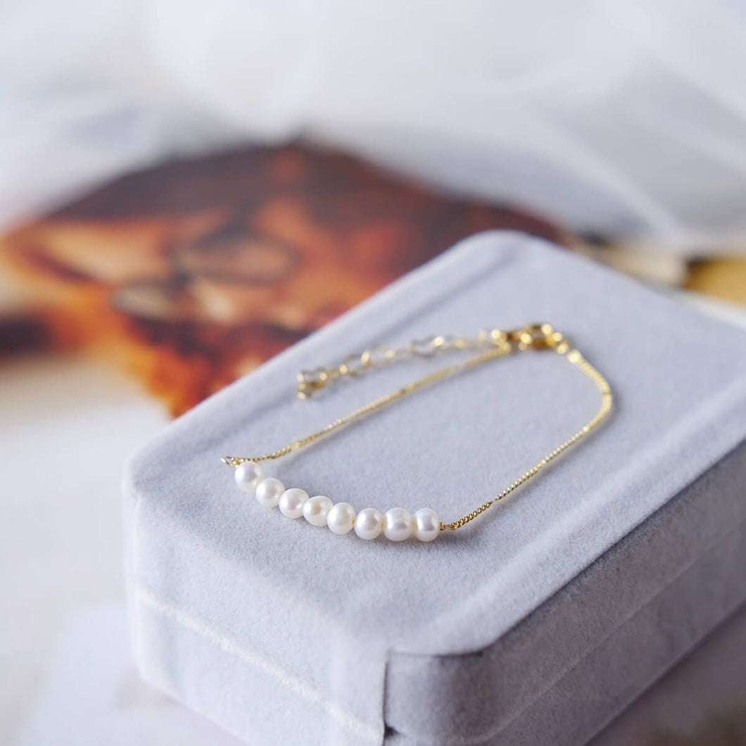Gold Plated Chain Freshwater Cultured Pearl Beaded Bar Tiny Charm Dainty Bracelet CDPPY191