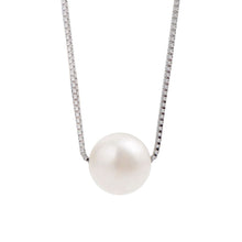 Load image into Gallery viewer, 925 Sterling Silver Box Chain with One White Round Pearl Necklace CDEN08
