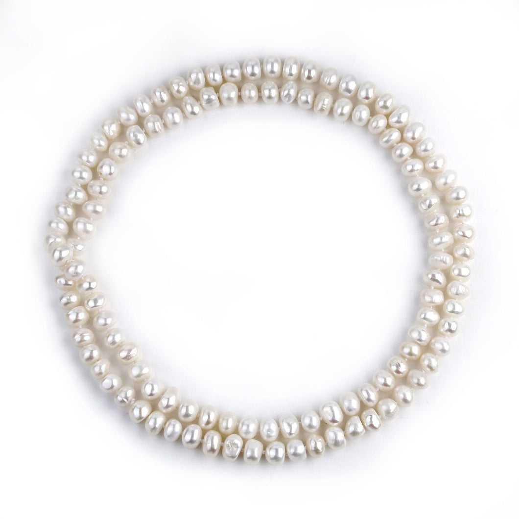 Elegant Lady White Pearl Long Strand Necklace Freshwater Pearl Beaded Sweater Necklace 36“