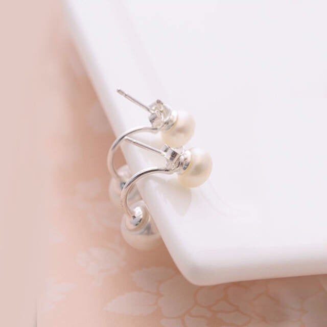 925 silver Double pearl earrings set wedding, floating earrings, real pearl studs,