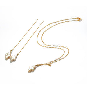 Cross Shaped Freshwater Pearl Pendant Necklace Earrings Set CDPD779
