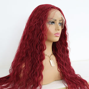 Long Burgundy Synthetic Lace Front Wigs Pre Plucked With Baby Hair 24 Inch